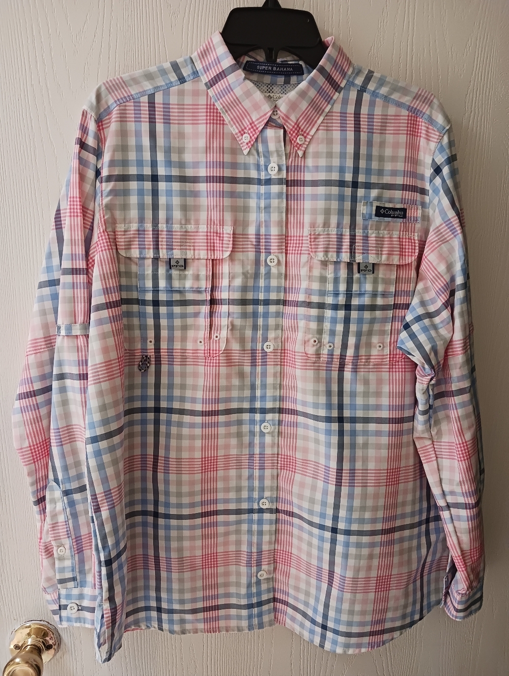 Womens Columbia Fishing PFG Pink Plaid Shirt Sz L/G  NWOT